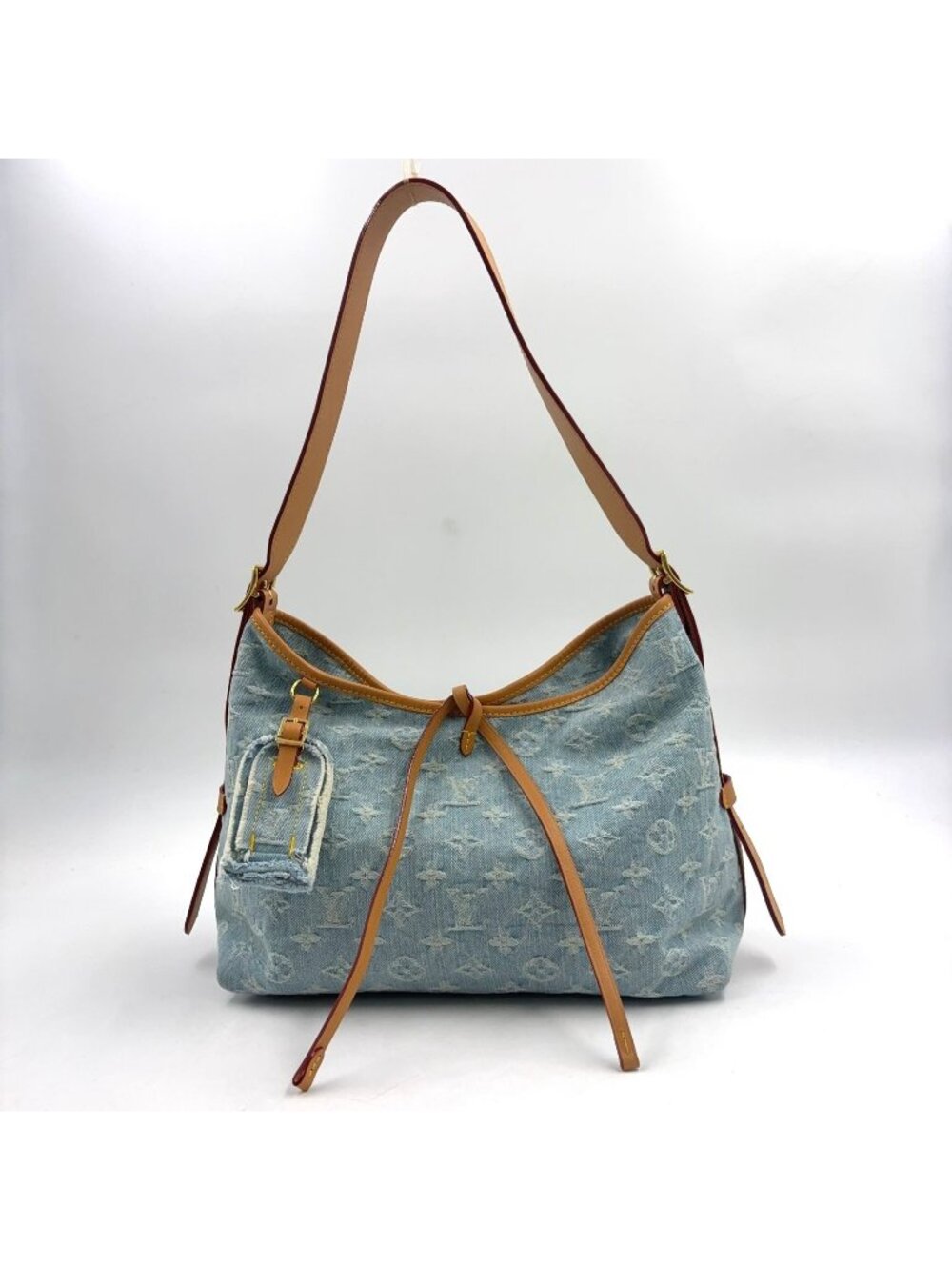 Louis Vuitton Carryall NM PM Monogram Denim Leather Brown Light Blue Bag Gold
